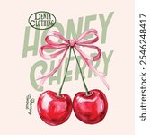 fashion graphic prints for cherries fruit, cherry cool slogan print for tee. funny cute t-shirt pattern. vintage food fashion slogan print