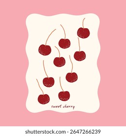 fashion graphic prints for cherries fruit, graffiti text print design. women's fashion print artwork. trendy cherry fruit t-shirt design. summer t-shirt design, girl's t-shirt