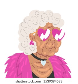 Fashion Gray Haired Senior Woman, Beautiful Old Lady Character Wearing Trendy Clothes Vector Illustration