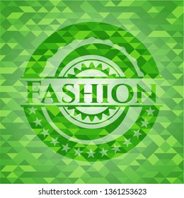 Fashion green emblem with mosaic background