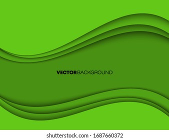 Fashion green poster paper cut wave luxury design background. Vector illustration vogue drape banner EPS10