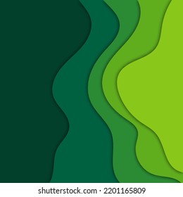 Fashion Green Poster Paper Cut Wave Luxury Design Background. Vector Illustration Vogue Drape Banner EPS10