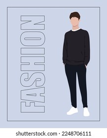 Fashion guy in stylish clothes in flat style. The guy on a stylish background with the inscription fashion