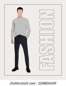 Fashion guy in stylish clothes in flat style. The guy on a stylish background with the inscription fashion