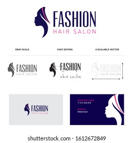 Fashion Hair Saloon Vector Logo, Visiting Card Design 