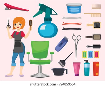 Fashion hairdresser with hair clipper and hairbrush isolated professional stylish barber tools for cutting vector illustration.