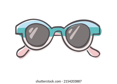 Fashion hand drawn cartoon trendy sunglasses isolated on white background. Summer time concept. Vector illustration EPS10