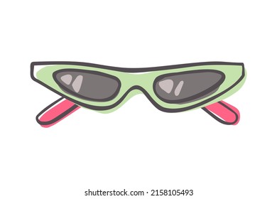 Fashion hand drawn cartoon trendy sunglasses isolated on white background. Summer time concept. Vector illustration EPS10