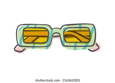 Fashion hand drawn cartoon trendy sunglasses isolated on white background. Summer time concept. Vector illustration EPS10