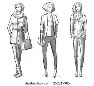 Fashion hand drawn illustration. Vector sketch.street fashion.