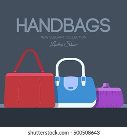 fashion handbags and bags in flat illustration concept icons set. Template for website and mobile appliance