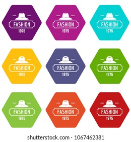 Fashion hat icons 9 set coloful isolated on white for web
