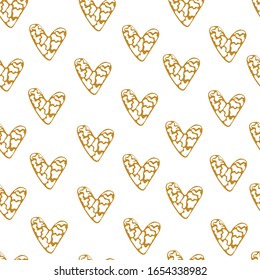 Fashion Hearts Patterns - Texture for wallpaper, background, textile, scrapbook - in vector. Scandinavian trend. Golds hearts isolated on white background of valentines day and wedding.