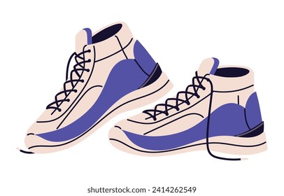 Turnschuhe der Spitzenklasse. Basketball sticht seitliche Sicht. Moderne Trainer verbinden sich. Laufschuhe, Sportschuhe im Gelegenheitsstil. Städtische Sportbekleidung. Flache einzelne Vektorgrafik auf weißem Hintergrund