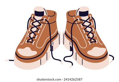 Fashion high top sneakers with chunky sole. Stylish sport shoes pair. Footwear for gym, fitness boots. Comfortable trainers in urban style. Flat isolated vector illustration on white background