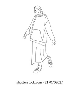 Fashion Hijab Women Continuous Line Drawing Minimalist
