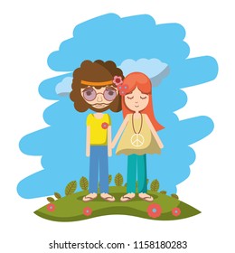 fashion hippie couple style in the landscape