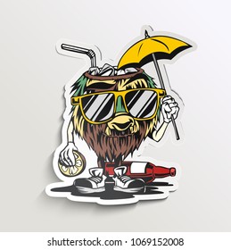 Fashion Hipster coconut with Sunglasses cartoon, vector illustration.