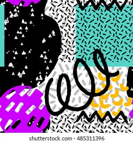 Fashion hipster seamless pattern. Geometric abstract shapes. Memphis. Pop art trendy style. Minimal background texture. Funky print. Vector design