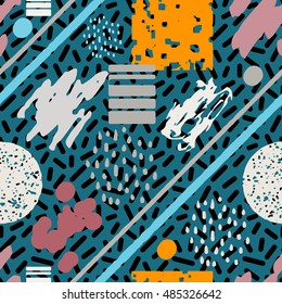 Fashion hipster seamless pattern. Geometric abstract shapes. Memphis. Pop art trendy style. Minimal background texture. Funky print. Vector design