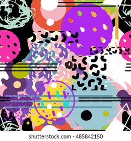 Fashion hipster seamless pattern. Geometric abstract shapes. Memphis. Pop art trendy style. Minimal background texture. Funky print. Vector design
