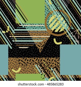 Fashion hipster seamless pattern. Geometric abstract shapes. Memphis. Pop art trendy style. Minimal background texture. Funky print. Vector design