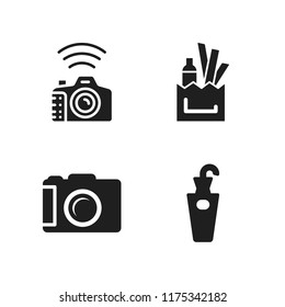 fashion icon. 4 fashion vector icons set. photo camera, umbrella stand and shopping bag icons for web and design about fashion theme