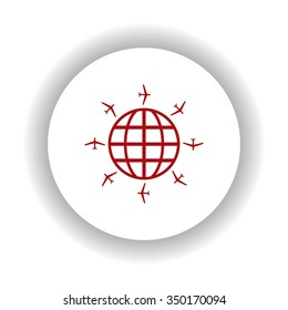 Fashion Icon aircraft around the world icon, red isolated white background