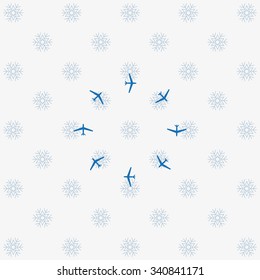 Fashion Icon Aircraft. icon. vector design background with snowflakes