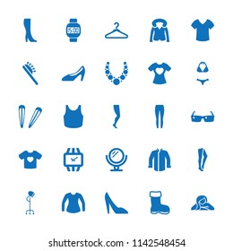 Fashion icon. collection of 25 fashion filled icons such as boot, mirror, hair brush, hair barrette, tights, overcoat. editable fashion icons for web and mobile.