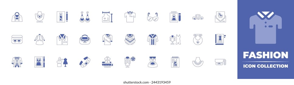 Fashion icon collection. Duotone style line stroke and bold. Vector illustration. Containing sari, clothes, fashion design, necklace, fashion, press conference, winter collection, trend, fabric.