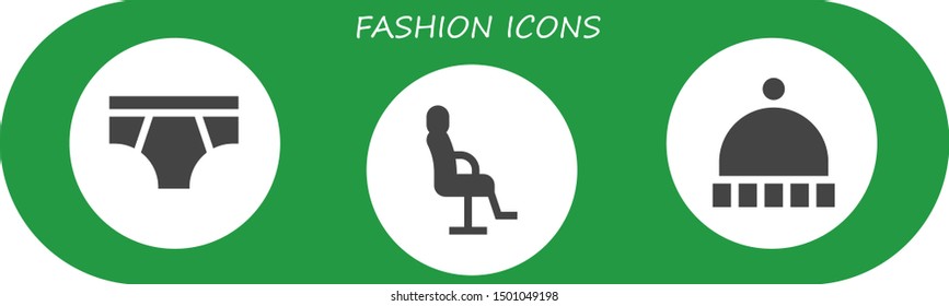 fashion icon set. 3 filled fashion icons.  Simple modern icons about  - Underwear, Salon chair, Beanie