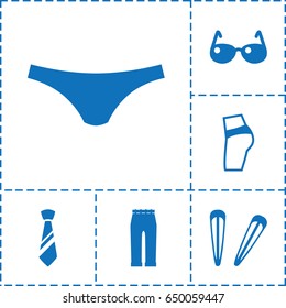 Fashion icon. set of 6 fashion filled icons such as hair barrette, female underwear, woman pants, tie, sunglasses