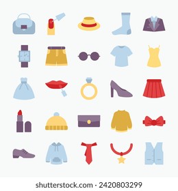 Fashion icon set. Clothes, lifestyle, dress, shop symbol collection. Vector illustration.