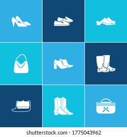 Fashion icon set and cosmetic bag with clutch, chunky heel and slipons. Chunky heeled related fashion icon vector for web UI logo design.