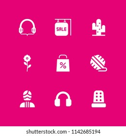 fashion icon set. headphones, ball of wool and shopping bag vector icon for graphic design and web