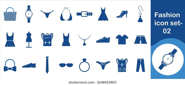 Fashion icon set, poster, virtual event, concept, tailor, winter jacket, dressing room, influencer, camera, calendar, editable, steamer, live streaming, applique and more