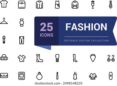 Fashion icon set. Related to clothing icon set in linear style. Minimalist thin linear web ui icon set. Simple editable vector stroke illustration.