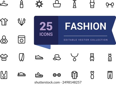 Fashion icon set. Related to clothing icon set in linear style. Minimalist thin linear web ui icon set. Simple editable vector stroke illustration.