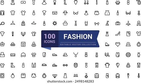 Fashion icon set. Related to clothing icon set in linear style. Minimalist thin linear web ui icon set. Simple editable vector stroke illustration.