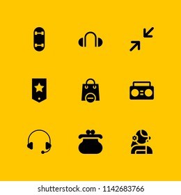fashion icon set. skateboard, shopping bag and headphones vector icon for graphic design and web