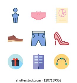 fashion icon set. vector set about flat, short, shoe and graphics icons set.