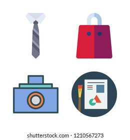 fashion icon set. vector set about tie, photo camera, shopping bag and graphic design icons set.