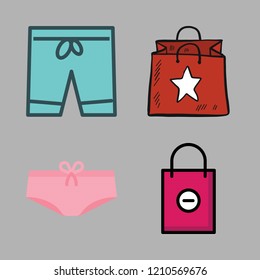 fashion icon set. vector set about shopping bag, panties and shorts icons set.