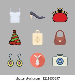 fashion icon set. vector set about hand bag, purse, hat and shirt icons set.