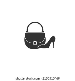 Fashion icon, woman bag and shoes flat vector sign