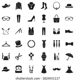 Fashion Icons. Black Flat Design. Vector Illustration.