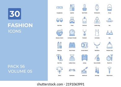 fashion icons collection. Set contains such Icons as t-shirt, ladis dress, fashion design, and more