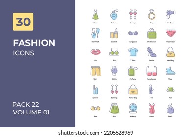 Fashion icons collection. Set contains such Icons as perfume, t-shirt, cream, lotion, and more