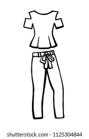 Fashion icons. Fashionable top and pants. Black fashion illustration on a white background